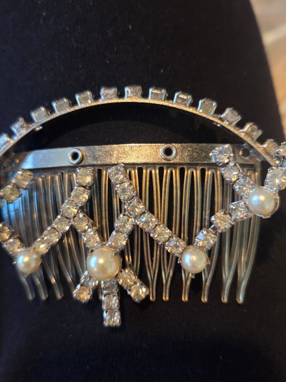 Vintage Rhinestone and Pearl Hair Comb